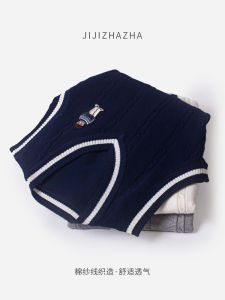 Spring Autumn Cartoon Bear Knitted Cotton Vest Boys Sweater School Style Medium Large Children Class Uniform Fashionable