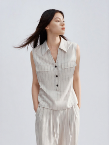 PEACEBIRD | Linen Lyocell Blended V-neck Striped Sleeveless Top