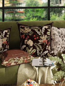 American Florals Sofa Backrest Cushion Brown Retro Pillow Living Room Sofa Cushion Cover Bedroom Bedside Cushion Bay Window