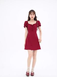 Elegant Waist Shaping Red A-Line Dress