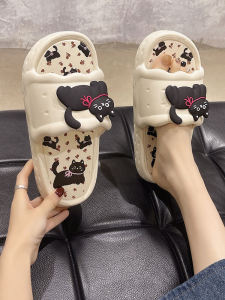 Adorable Cat Print Slippers Womens Summer Outdoor Indoor Bathroom Anti-Slip Thick Bottom Roman Style Flat Heel Cute Slip-On Sandals