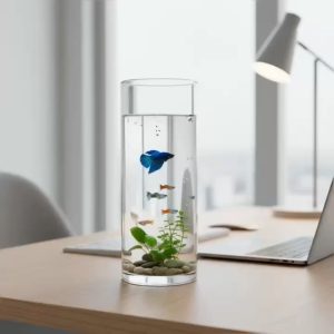 Bể Cá Mini Thủy Tinh Hình Trụ Tròn D1230TX Trong Suốt - Bình Nuôi Cá Cảnh Cá Beta Cá Bảy Màu Decor Bàn Làm Việc Cao Cấp