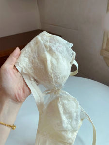 ฝรั่งเศส ลูกไม้ บราคริสตัลคัพไร้สาย พรางหุ่น ชุดชั้นในสําหรับผู้หญิง ฤดูร้อน ผ้าไนลอน 3/4 คัพบาง คอวี คงที่ สายคล้อง