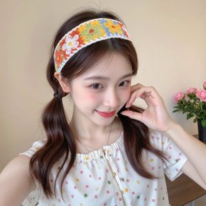 French Knitted Hairline Stickers 2025 New Style Magic Hairband Womens Hair Accessories Face Washing Headband Floral Pattern