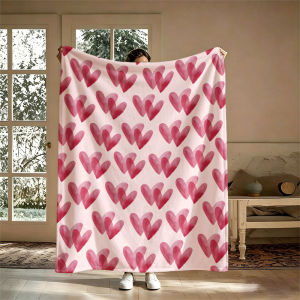 BILIBILI | Watercolor Hearts Pink Flannel Blanket Perfect for Sofa Office Bed Travel Sleep Read Relax Camping Four Season Use