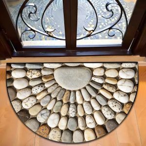 VIKAMA Half Round Vintage Carved Stone Doormat Ancient Mandala Pattern Non Slip Absorbent Front Door Mat Retro Home Decor