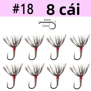 Bộ Ruồi Câu Epoxy Tenkara 8 Chiếc Bimoo # 14 # 16 # 18 Mồi Câu Cá Hồi Cá Đầu Thép Cá Vây Xám Kiểu Parachute Grizzly Hackle Dry Fly Kebari