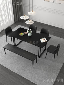 Modern Minimalist Black Italian Style Rock Slab Dining Table Home Use Rectangular Light Luxury Design for Small Spaces