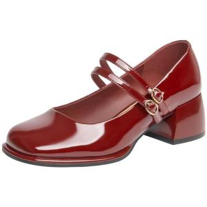 Josiny | Retro Chunky Heel Mary Jane Red Wedding Shoes