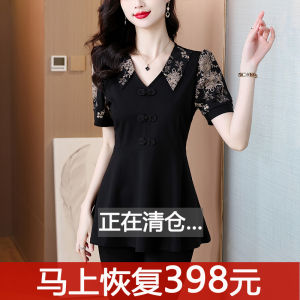 Mid Length Long Length Cinched Peplum Tops Womens Short-Sleeved Summer New Arrival Loose Shirt Ladieswear Buckle Shirt Plus Size Fashion