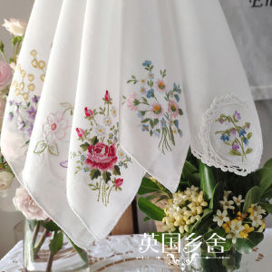 Pure Cotton High Yarn Handmade Embroidery Lightweight Soft Handkerchief for Foreign Guests Gift Thin Fabric Square Size