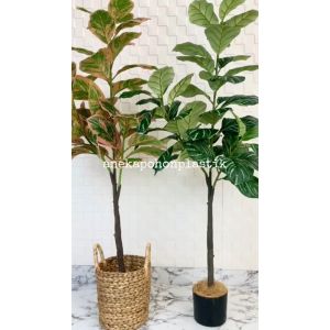 Tanaman Imitasi Pohon Daun Karet Merah Muda / Hijau Tua X3 T140 Latex Artificial Pot Dasar Cover Eceng Gondok Handle Dekorasi Ruang Tamu