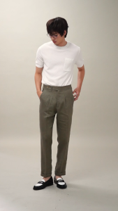 TWENTYSECOND กางเกงขายาว ผ้าลินิน ทรงเอวสูง รุ่น Pleated Linen Trousers - กรม / Dark Blue