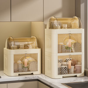 Drainable Lidded Double Layer Multi-functional Plastic Cutlery Storage Cabinet