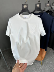 Water Soft Cotton Mens Summer High End Casual Short Sleeve T-Shirt Breathable Anti-Wrinkle Pure Color Versatile Comfortable