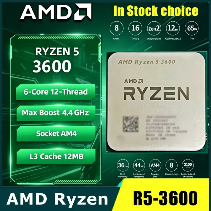 AMD | 2026 AMD Ryzen 5 3600 AMD R5 3600 CPU 6-Core 12-Thread 4.4GHz Unlocked Desktop Processor Socket AM4 Gaming CPU Without Package