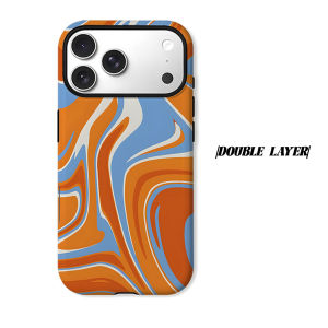 Orange Blue Marble Phone Case for iPhone 18 17 16 15 14 13 12 11 Air Pro Max Plus Double-layer Cover