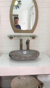 Combo Chậu rửa đá (lavabo) tự nhiên đá cuội