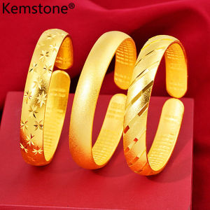 Kemstone Fashion 24K Gold Plated 55MM Heart Sutra Star Graven Cuff Bracelet for Women