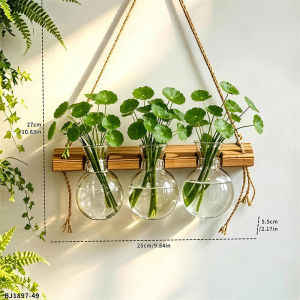 Boho Rope Hanging Wood‑ABS Planter Wall‑Mounted Water Plant Vase for Indoor Greenery Household Bedroom Balcony Wall Decoration