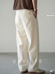 UBV | Cotton Denim Half Elastic Waist Straight Trousers