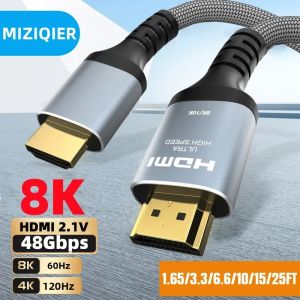 MIZIQIER 8K HDMI 2.1 Cáp Dài 48Gbps Dây Bện Tốc Độ Cực Cao Cho Roku TV PS5 PS4 HDTV RTX 3080 3090 4K 120Hz 8K 60Hz