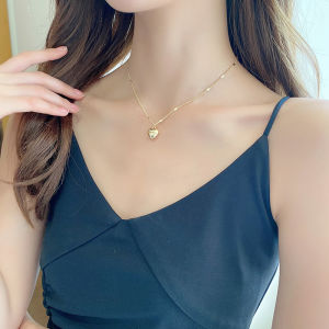 สร้อยคอจี้รูปหัวใจสไตล์เกาหลีสำหรับผู้หญิง เครื่องประดับแฟชั่นเรียบง่าย โซ่กระดูกไหปลาร้า โซ่ยาว 21 ซม.