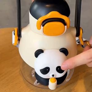 New! 770ML 2-WAY Drinking BiBi Sound Kids Panda Water Bottle with Long Strap Sling Handle