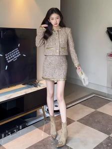 Shiny Sequin Short Quilted Cotton Outerwear Set for Women Elegant Ladylike Autumn Winter Fashion Two-Piece Suit Chinese Brand