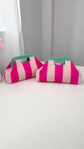 Striped Knit Handbag Woven Cloud Bag Large Capacity Portable Cosmetic Storage Tote Bag