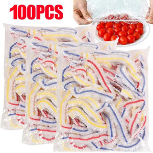 500/300/100Pcs Plastic Disposable Food Cover Colorful Elastic Wrap Food Covers Fresh-keeping Lid Plate Kitchen Food Packaging Bags Storage Bag