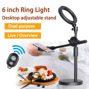 Professional Mount Bracket with LED Ring Flash Light Lamp Tabletop Stand Tripods with Mobile Phone Holder Overhead shot
