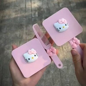 Bộ Gương Lược Cầm Tay Hello Kitty Đính Nơ Màu Hồng Cute Gương Makeup Mini Thiết Kế 2 Trong 1 Tiện Lợi Nhỏ Gọn Bỏ Túi TIDO TI DO
