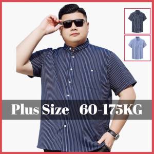 60-175KG Men Plus Size Fashion Loose Mandarin Collar Short Sleeve Stripe Tops Man Oversized Big Size Chest Pocket Casual Shirts