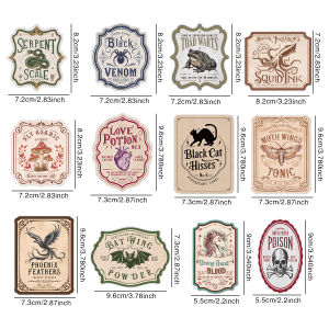 12pcs Irregular Halloween Potion Wine Bottle LabelsApothecary Stickers For Spooky PartyIdeal For Haunted House Bar Decor Gift