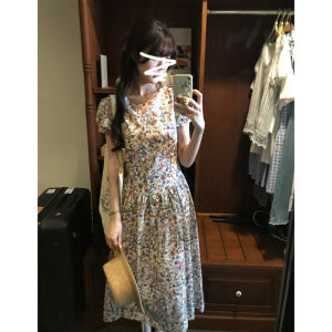 unifittoo | Floral Short Sleeve Waist Cinching French Style Summer Dress