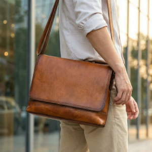 BOLIAO | Soft Full-Grain Vegetable Tanned Leather Pure Color Large Capacity Classic Stylish Shoulder Bag Crossbody Bag