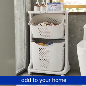 KUKI Multi-layer Laundry Basket Clothes Storage Bathroom Household With Wheels Storage Shelf