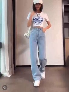 ZOE เสพติด S-2XL กางเกงยีนส์ เอวสูง สไตล์เกาหลี แนววินเทจ, เท้ากว้าง กางเกงยีนส์ขายาว สวยๆเก๋ๆ