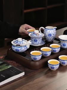 XIANGYE | High-End Blue and White Porcelain Tea Set for Office & Home Use