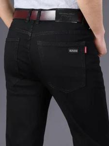 กางเกงยีนส์ทรงตรงสีดำสำหรับผู้ชาย กางเกงยีนส์ทรงตรงยืดหยุ่นสำหรับใส่ลำลองในฤดูใบไม้ร่วง กางเกงยีนส์ทรงตรงสำหรับผู้ชายจากจีนแผ่นดินใหญ่