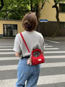 Red Cloud Shape Womens Handbag Fashionable Casual Crossbody Bag Soft PU Leather Medium Capacity for Young Women