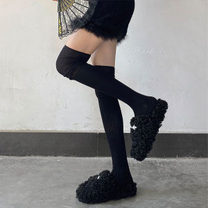 Masely 1Pair Women Thick Cotton Long Girls Long Tube School Socks Black/White/Gray