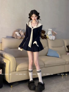 Xzy/Xin Zhengyan Slightly Oversized Girls Sweet and Spicy Preppy Style Silm Waistcoat Top Female Autumn High Waist Slim Looking Mid-Length Dress Set