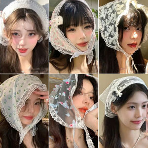 French Lace Triangle Hair Scarf Women Girls Spring Summer Korea Hair Band Sweet Scarf Ethereal Kerchief Forest Style Headscarf Headdress