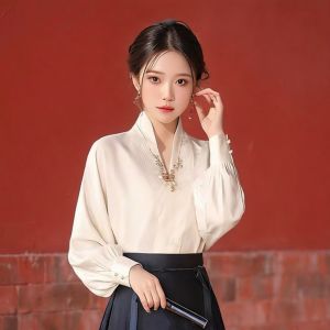 New Chinese Style National Trend Improved Hanfu Dark Blue Horse Tail Skirt Set Large Size Daily Commuting Womens Hanfu Skirt