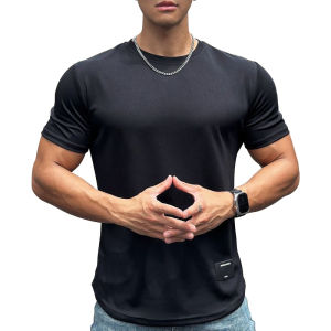 ยืดแขนแขนสั้นคอกลมสำหรับผู้ชาย กำลังกายแบบลำลองผ้ายืดระบายอากาศได้ดีแห้งเร็ว ฝึกออกการฝึกออก