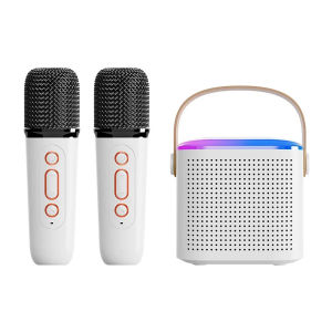 KEBIDU Mini Dual Mic Subwoofer Portable Machine Bluetooth Speaker System with 2 Wireless Microphones Music Player