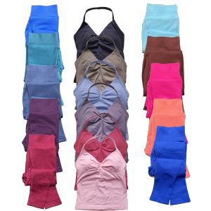 Long Neck Sling Tank Top and Hip Lift Fitness Pants Comfortable Breathable Set Fitness Girls Sportswear 2-piece Set