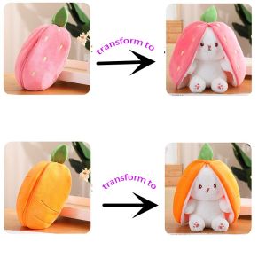 JOJO CASTLE Tiktok Hot Sale Rabbit Soft Toy  Genuine Guarantee Interesting Bag Transformed Rabbit Plush Toy 18/25/35cm Carrot Strawberry Bunny Stuffed Toys Long Ears Bunny For Children Girls Birthday Gift